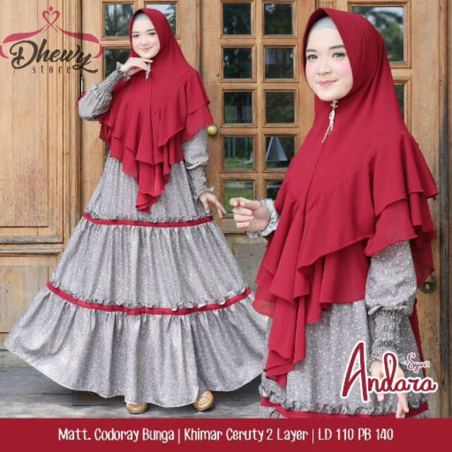Gamis syari set jilbab layer gamis busui gamis rempel Andara Syari by Dhewy