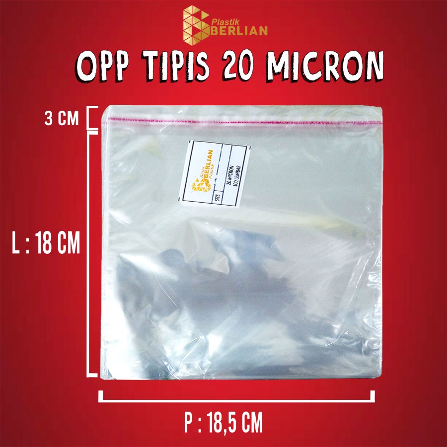 

18,5 x 18 cm Plastik OPP TIPIS (100 lbr) (lem/seal)
