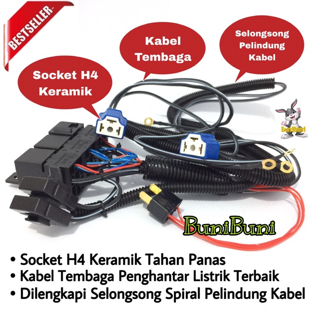 Kabel Relay BOSCH Komplit Untuk Lampu H4 Mobil 3 Relay 2 Lampu BOSCH KRT Original