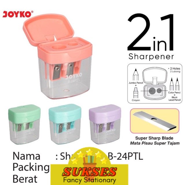 

B-24PTL Rautan 2 lubang warna Pastel / Sharpener 2in1 / Serutan B-24 Ptl Pastel Joyko