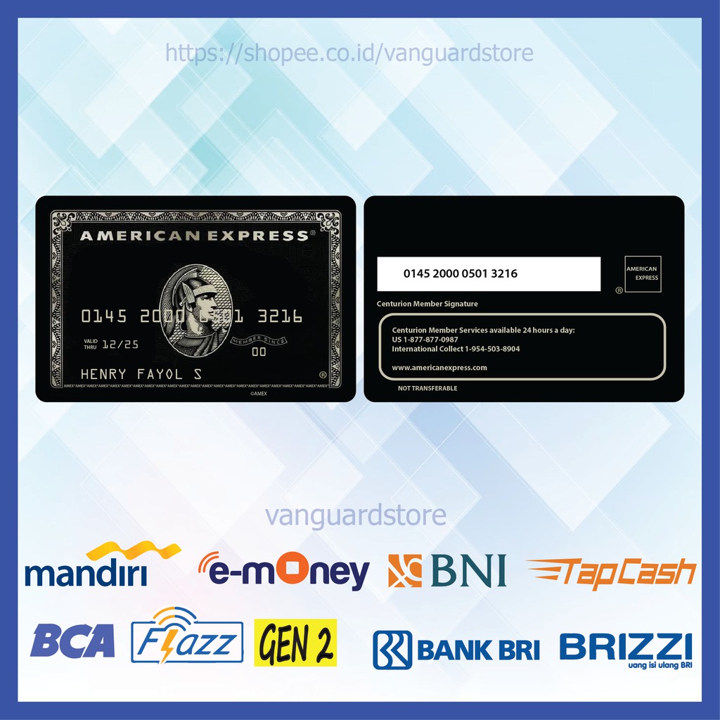 KARTU E MONEY E TOLL DESIGN AMERICAN EXPRESS 16 EMONEY MANDIRI FLAZZ BCA BNI TAPCASH BRI - 2 SISI