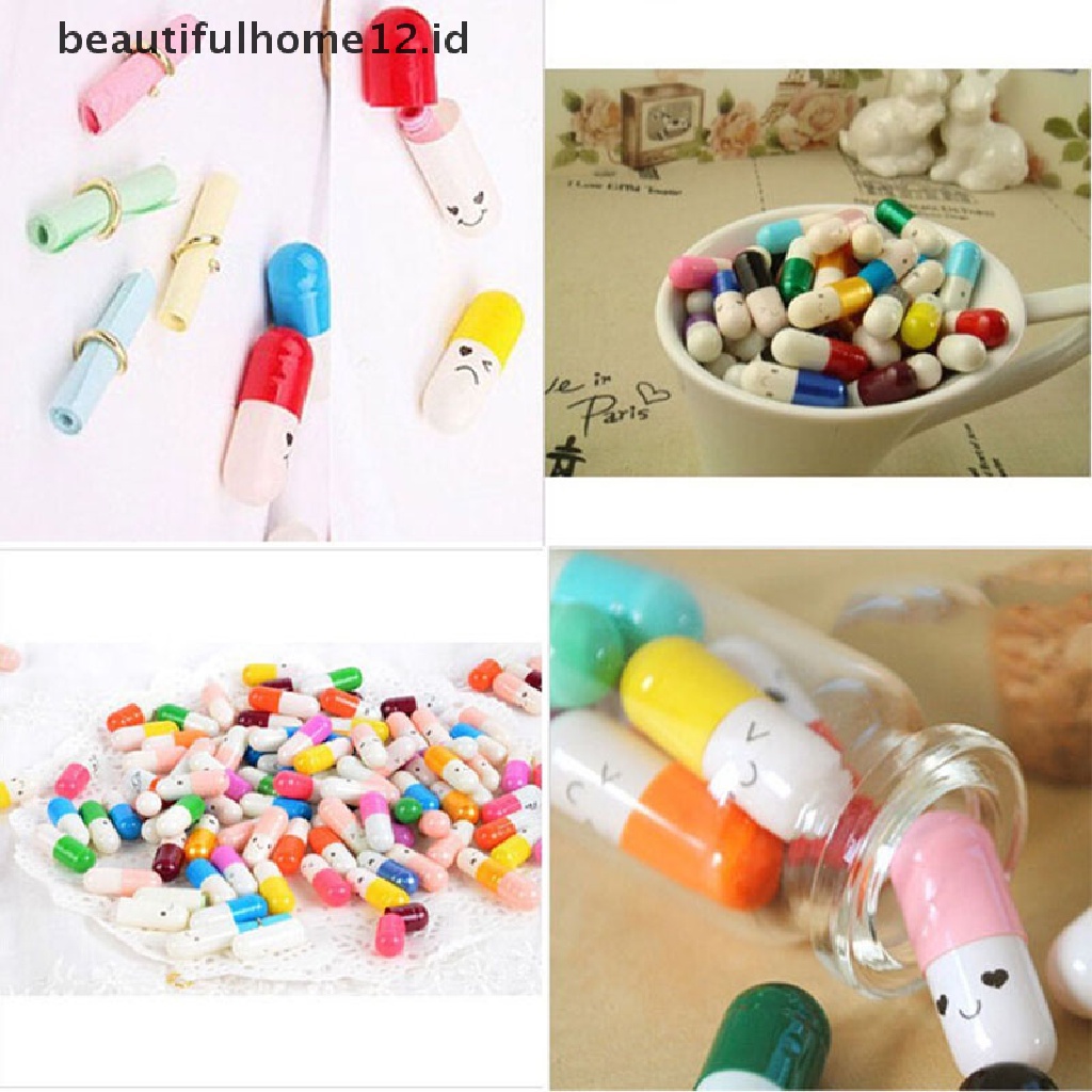 【beautifulhome12.id】 50 Pcs Message in a Bottle Capsule Letter Cute Love Friendship Half Color Pills .