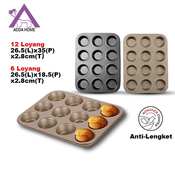 Premium Tray Loyang Muffin Cupcake Anti Lengket High Carbon Steel 6 atau 12 Cetakan