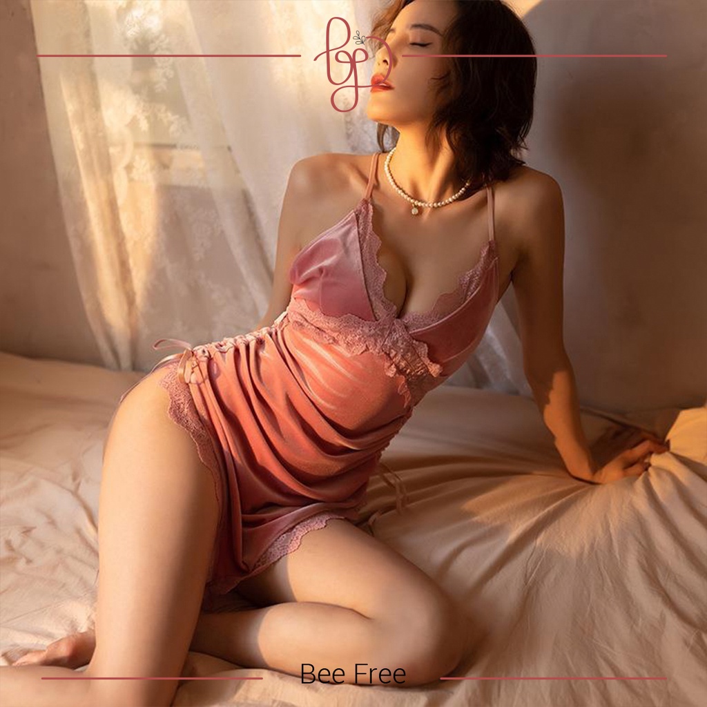 LESYA Lingerie Dress Seksi Renda Velvet Baju Premium Babydoll Cewe Pakaian Dalam Terbaru Dinas Depan Suami Sleepwear G-string Termurah Baju Malam Pertama Bikini Terbaru Pakaian Dalaman Baju Tidur Wanita-Merah Muda