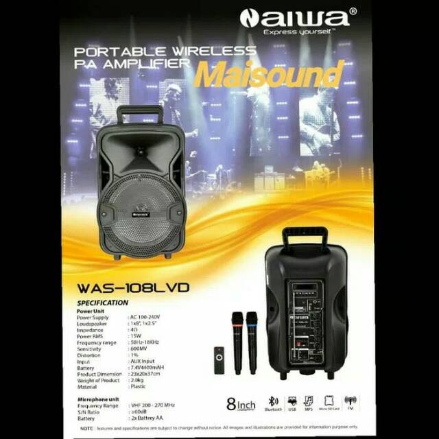 Portable Speaker Meeting AIWA WAS 108LVD 108 LVD 8 Inch