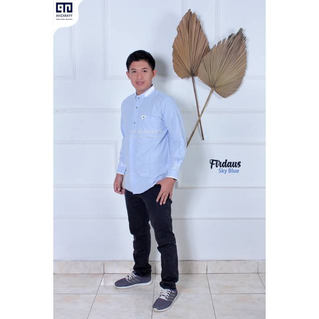 Koko couple kembaran bayi anak bapak lengan panjang biru firdaus Ahzarayy