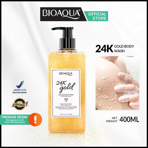 BIOAQUA 24K GOLD Body Wash 400ml / Shower Gel BPOM I Sabun Mandi English Pear, Patchouli, Freesia Scent