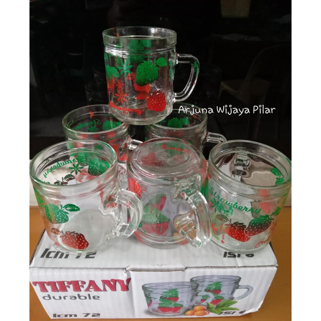 GELAS GAGANG TIFFANY SABLON / GELAS MINUM BELING STAWBERRY 6 pcs +kardus &amp; Bubblewrap