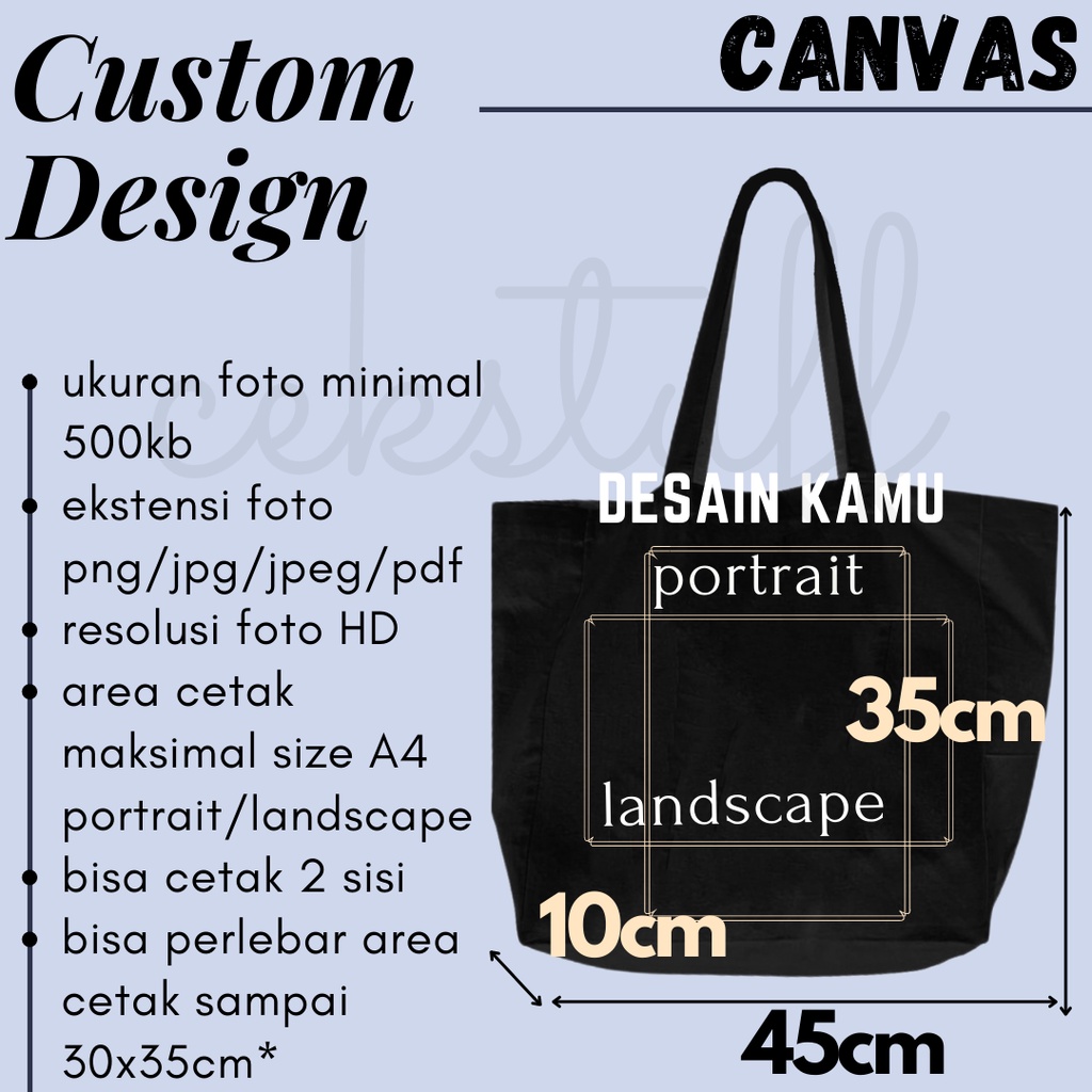 (45x35x10) CUSTOM TOTEBAG KANVAS HITAM LANDSCAPE BESAR SATUAN MURAH CUSTOM TOTEBAG SEKOLAH / TOTEBAG KULIAH / TAS KULIAH / TAS SEKOLAH