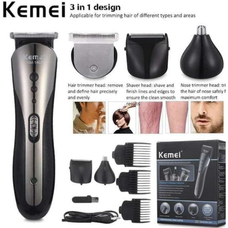 KEMEI KM-1407 MESIN CUKUR RAMBUT CHARGER / HAIR CLIPPER ( 3 IN 1 )