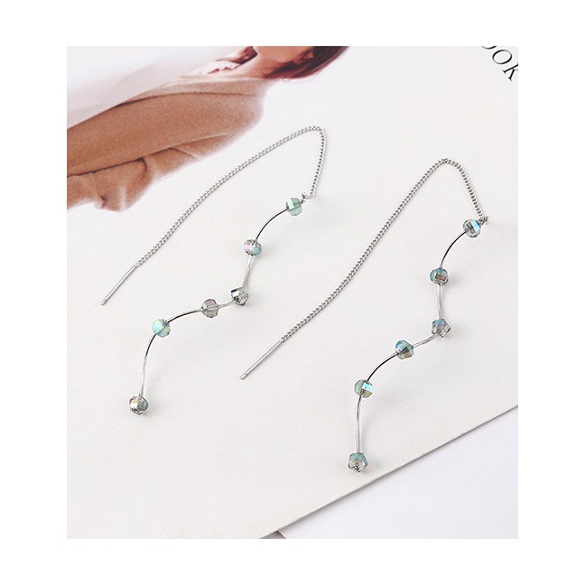 LRC Anting Tusuk Fashion Platinum Plated Fringed Spiral S925 Silver Needle Stud Earrings Y62534