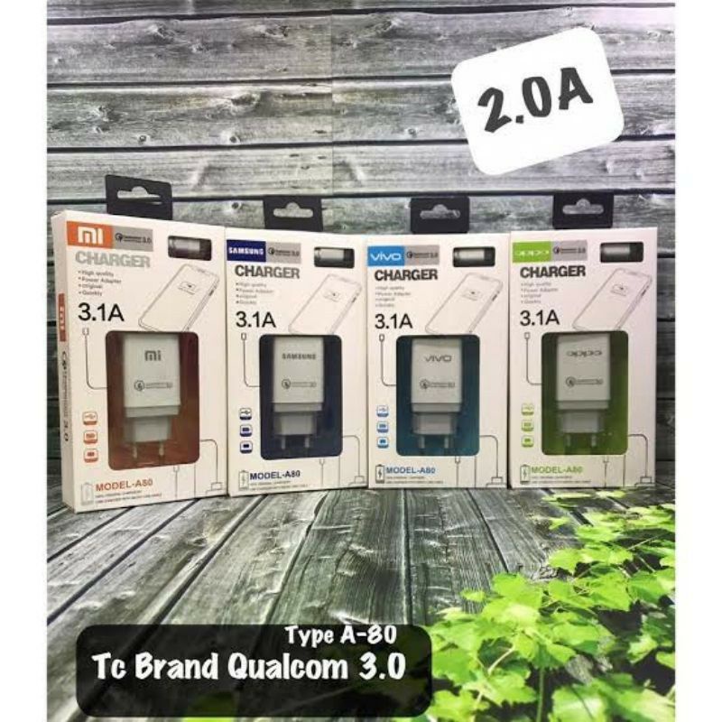 TC TRAVEL CHARGER BRAND A80 3.1A QUALCOM 3.0 / SAMSUNG / OPPO / VIVO / XIAOMI