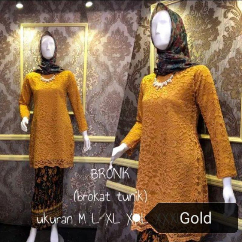 COD Setelan Kebaya Tunik Brokat Panjang Plus Rok Plisket Batik Panjang Dewasa / Baju Kebaya Wanita M