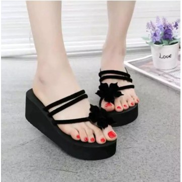 sandal wanita tali suede bunga