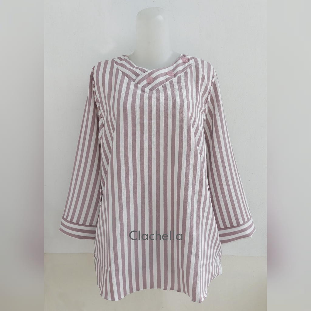 Clachella Baju Atasan Wanita Crincle Motif Salur, Blus B96B8513