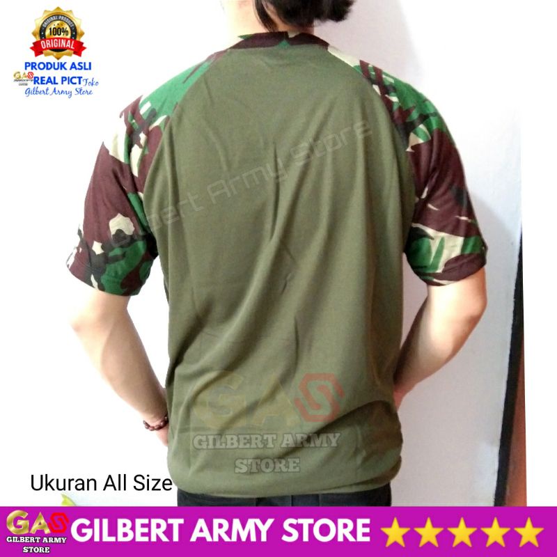 GILBERT ARMY STORE Kaos Loreng Reglan Pendek Indonesia Army Variasi Hijau Malvinas Pria Dewasa