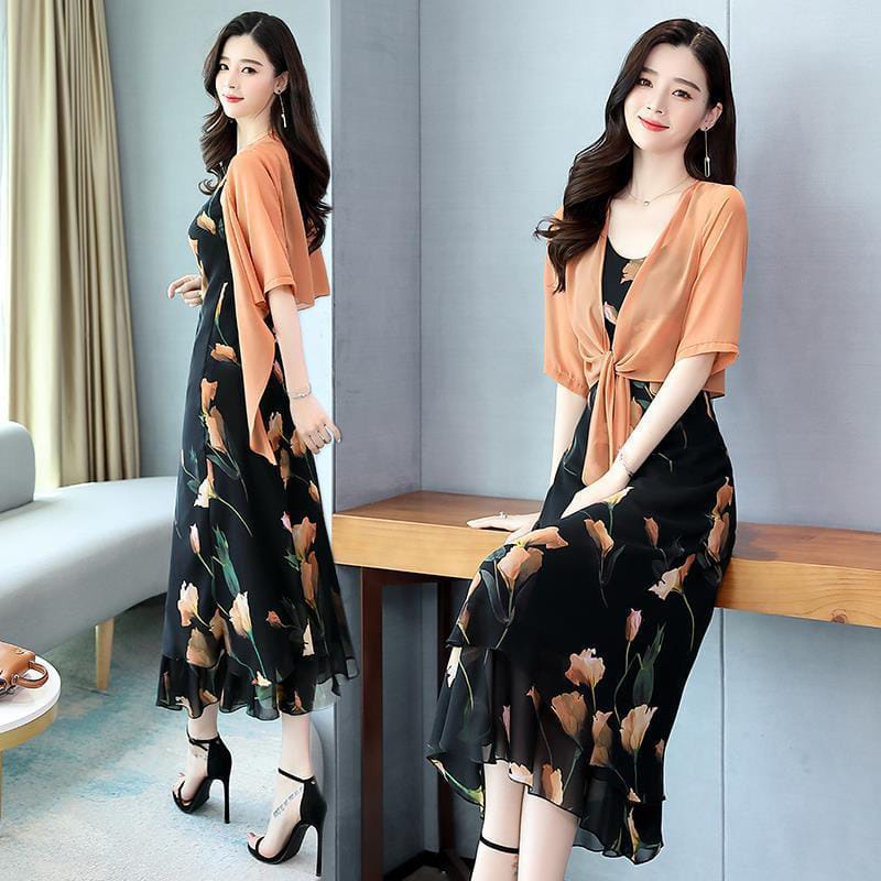 Rok Panjang Set Rok dan Cardigan Rok Korea Rok cantik gaun sifon Rok Pesta