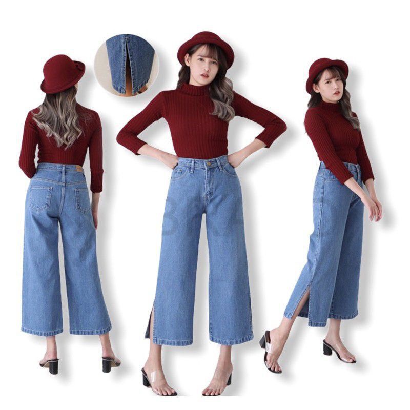 EONNI KULOT JEANS BELAH PREMIUM CELANA KULOT BELAH SAMPING 27-34 Celana Kulot Jeans Sepan Jeans Kulo