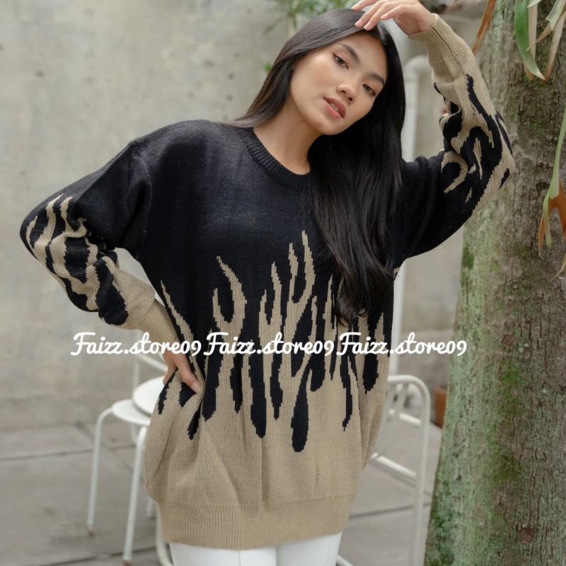 SWEATER RAJUT FIRE Knit Sweater Rajut Pria &amp; Wanita Motif Api Premium Store09 murah