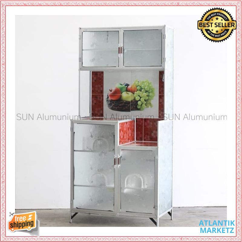 RAK PIRING KACA / RAK PIRING ALUMUNIUM LEMARI PIRING KACA PINTU 2