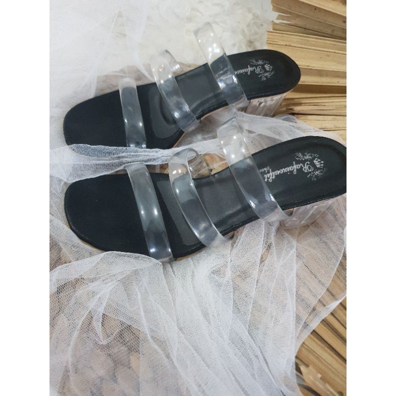 sandal talia hitam sandal kaca wanita 5cm sandal wanita