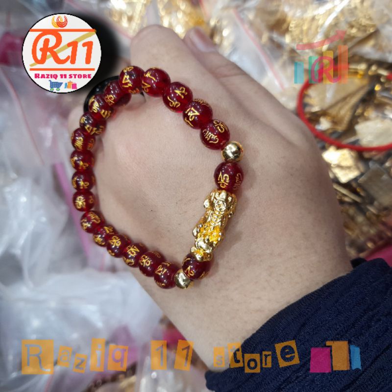 Gelang Batu Giok Pixiu Mantra Budha Merah