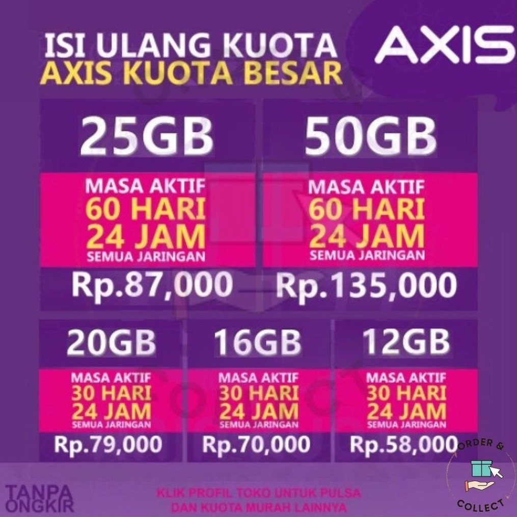 TERMURAH FULL Kuota Axis tanpa pembagian 25GB 50GB 15GB 12GB 10GB Proses Kilat