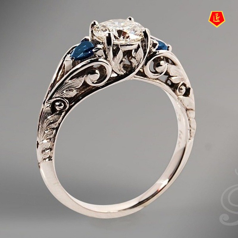 [Ready Stock]Sapphire Ring Inlaid Diamond New Simple and Elegant