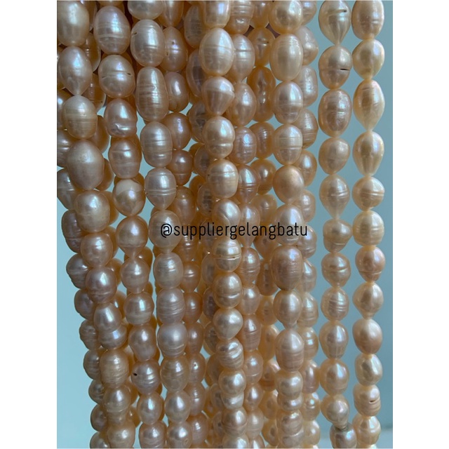 Bahan Mutiara Air Tawar Barok / Baroque PEACH 10 x 16mm OVAL pearl