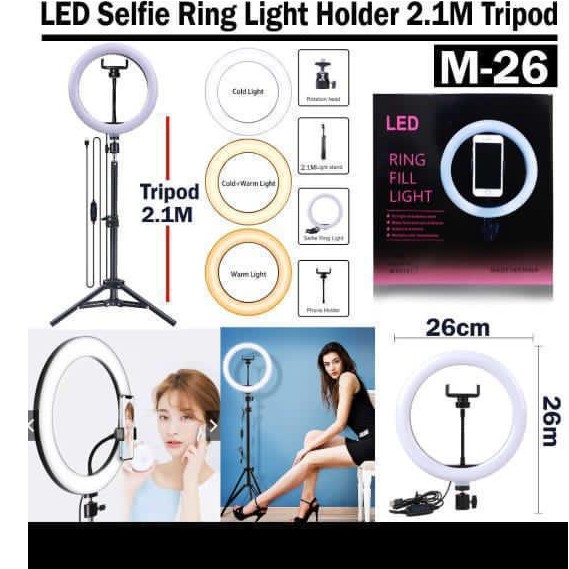 PAKET Ring Light 26cm + Tripod 2m - Lampu Makeup - Lampu Selfie - Lampu Vlog