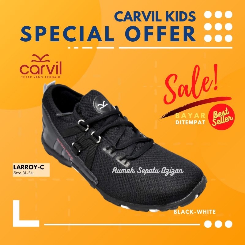 Carvil Larroy-C | Sepatu Sekolah Anak Laki Laki SD SMP Full Hitam ORIGINAL