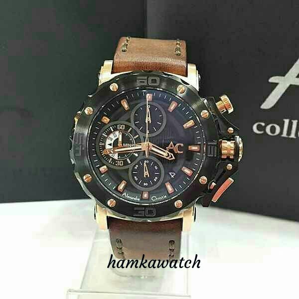 jam tangan / Watch_Id pria alexander cristie ac9205 rosegold black leather brown