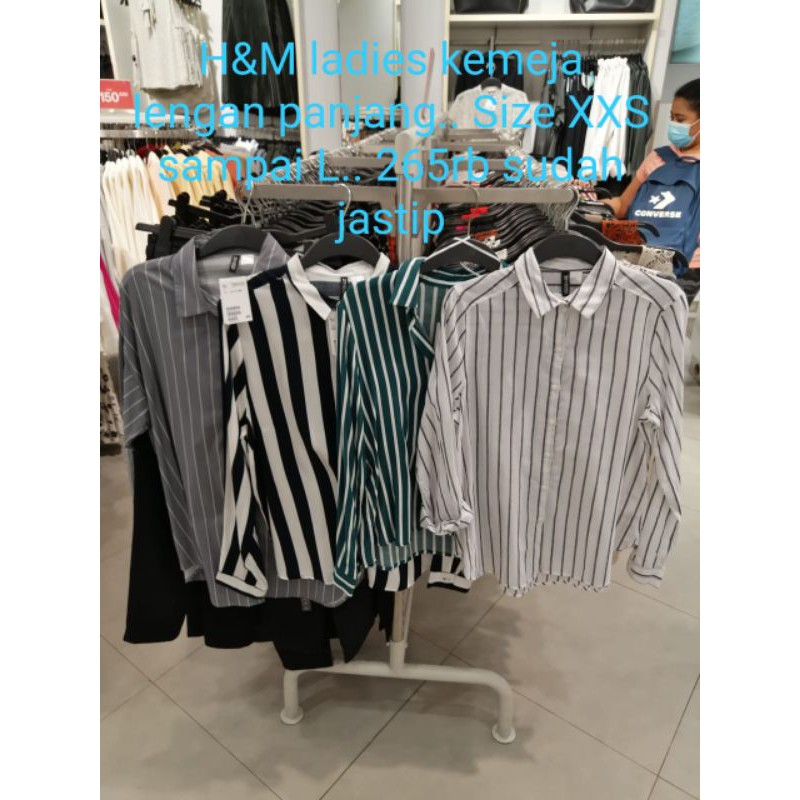 H&M WOMEN NEW KEMEJA LENGAN PANJANG WANITA MOTIF GARIS DAN POLOS