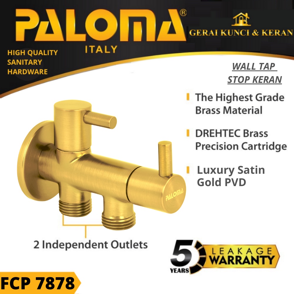 PALOMA FCP 7878 Keran Stop Cabang Toilet WC Jet Shower Kran Air SATIN GOLD EMAS