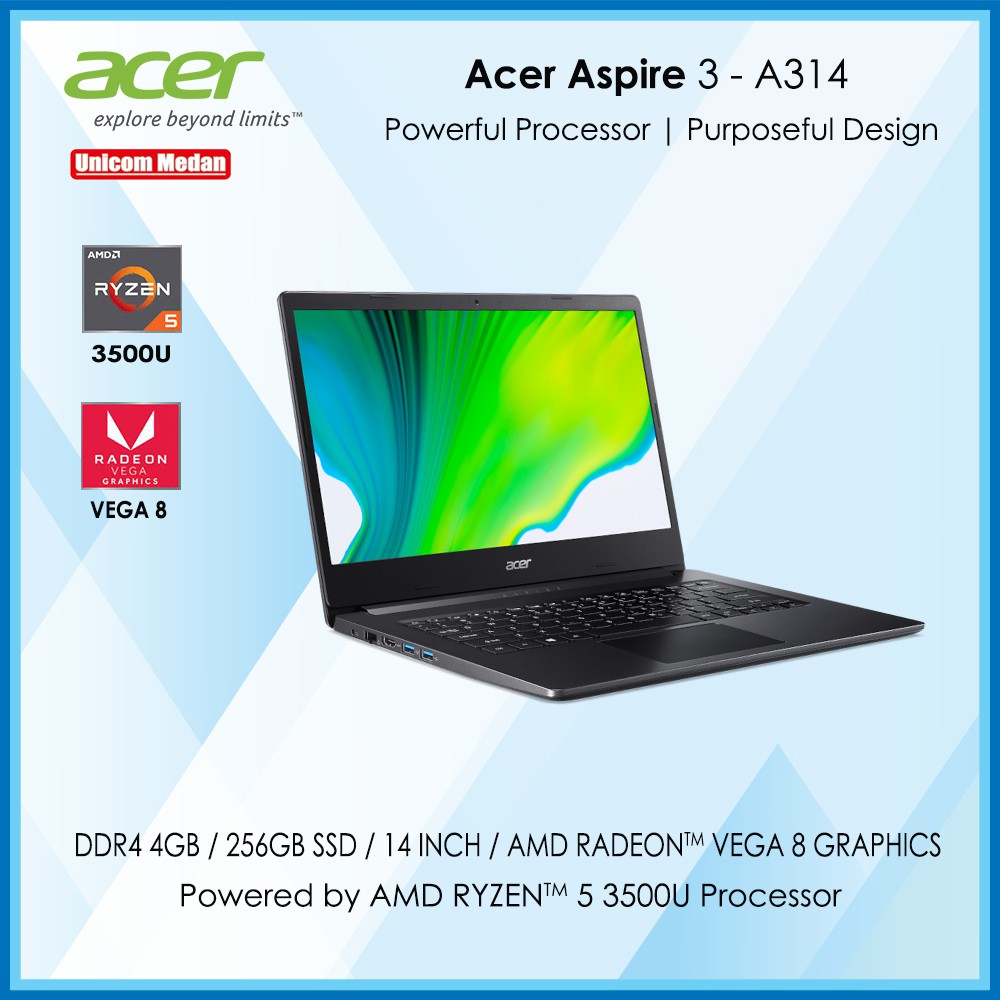 Acer Aspire 3 A314 AMD Ryzen 5 3500U |DDR4 4GB | 256GB SSD | Vega 8