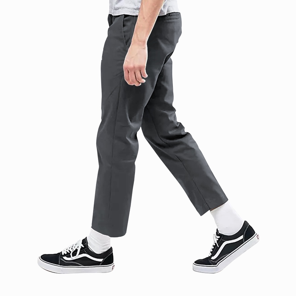 Dritto Ankle Pants - Celana Bahan Formal Kantoran Slim Fit - Abu Tua