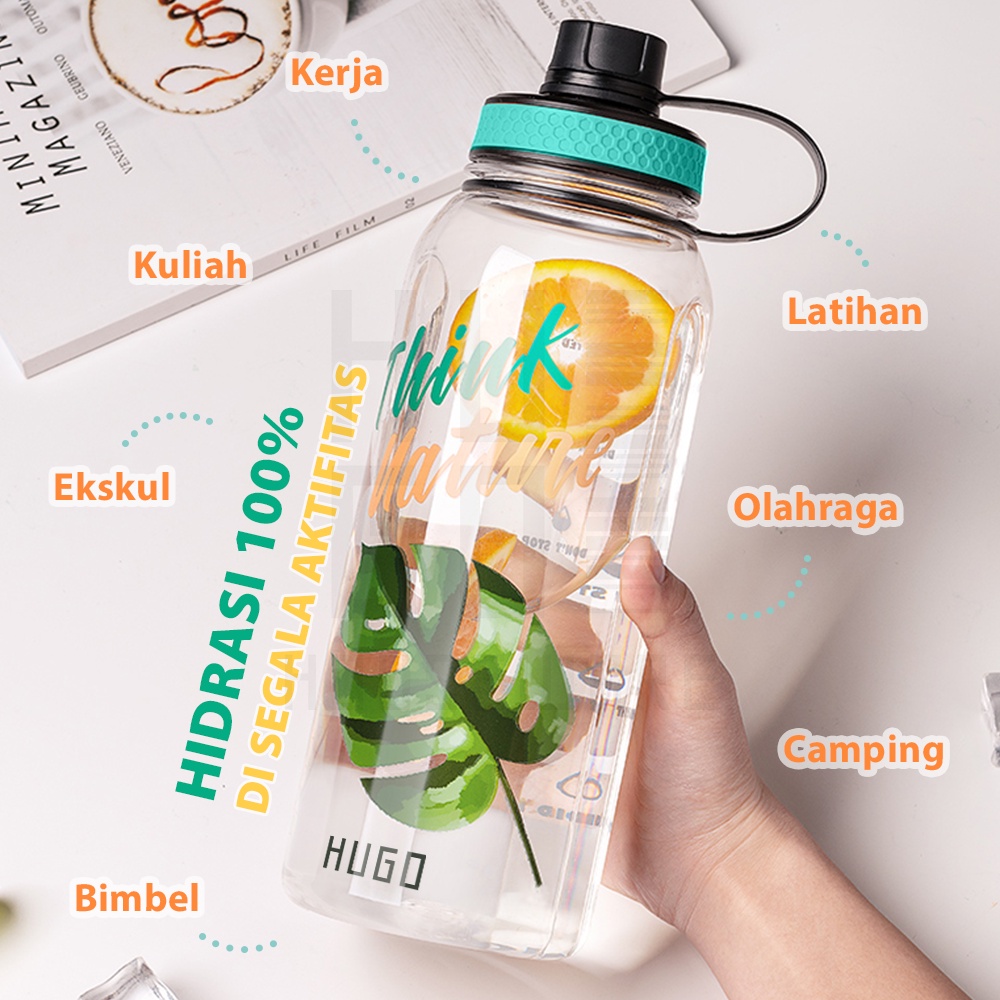 HUGO Botol Minum Besar Jumbo Sporty Nature Bottle Tempat Air Minum 1200 dan 2000 ml