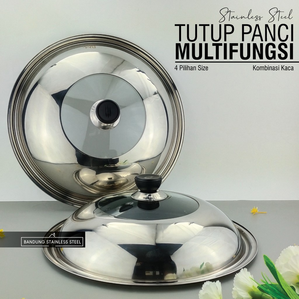 Tutup Panci Besar Multifungsi Stainless Kaca Wajan Kuali Penggorengan Steamer Kukus Goreng 4 Ukuran