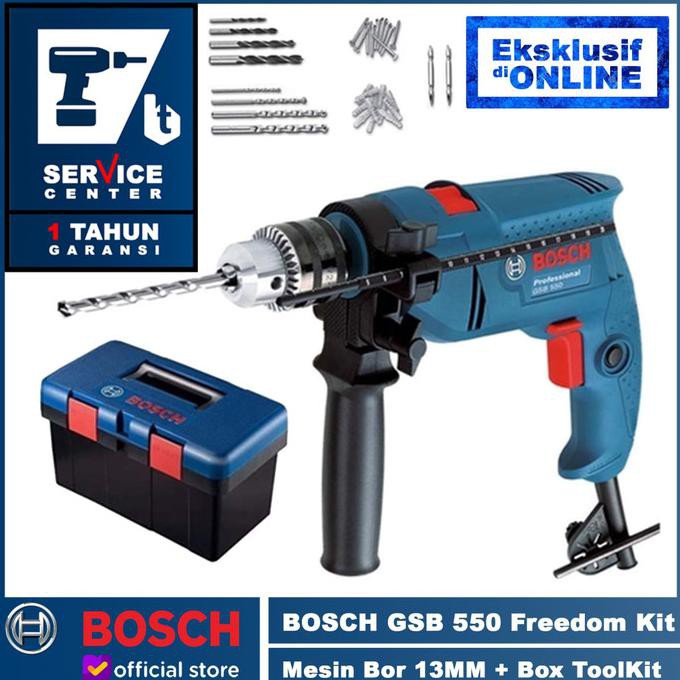 Ready Stock] Mesin Bor Bosch Gsb 550 Plus Freedom Kit