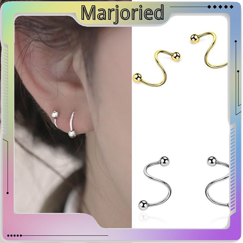 1 Pasang Anting-Anting Sederhana Baru Kepribadian Wanita Minoritas Double Spiral Ear Studs-MJD