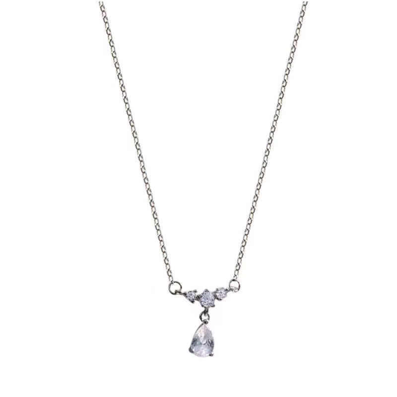 IFYOU Kalung Rantai Choker Zircon Droplets Warna Silver Gaya Korea Untuk Wanita