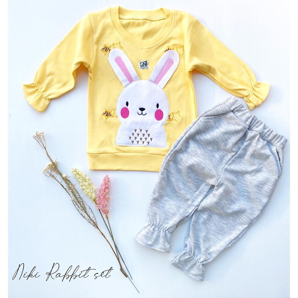 NIKI Rabbit Setelan Baju Anak Bayi Perempuan Cewek Berkualitas Lucu Murah Lembut Babeebabyshop