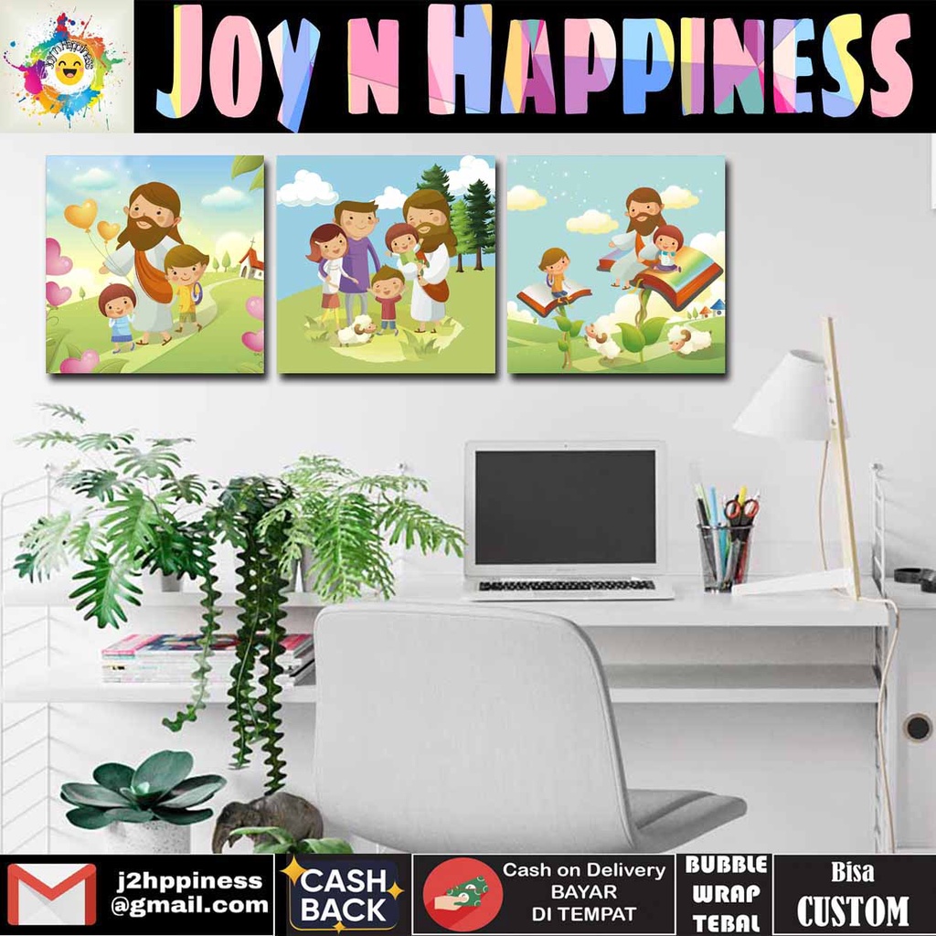 Hiasan Dinding Bingkai Kayu Kayu Yesus dan Anak Anak Ayat Alkitab Sabda Allah