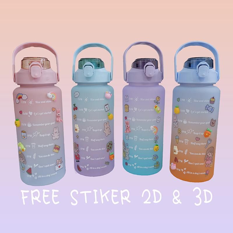 BOTOL KOREA / BOTOL PELANGI GRADASI WARNA / BOTOL MINUM MOTIVASI PENANDA WAKTU / BOTOL MINUM PELANGI