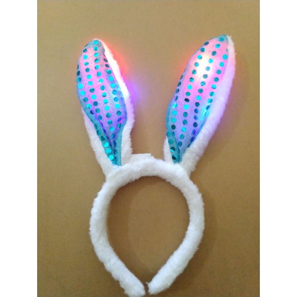 Bando kelinci bulu halus led 3 modes RGB light