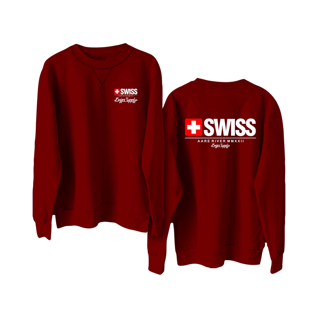 BRIGO Basic Sweatshirt  Swiss II Sweater Crewneck BRIGO Swiss Sablon DTF Fleece Cotton M-XXL (Pria &amp; Wanita) Free stiker&amp;Gantungan Kunci