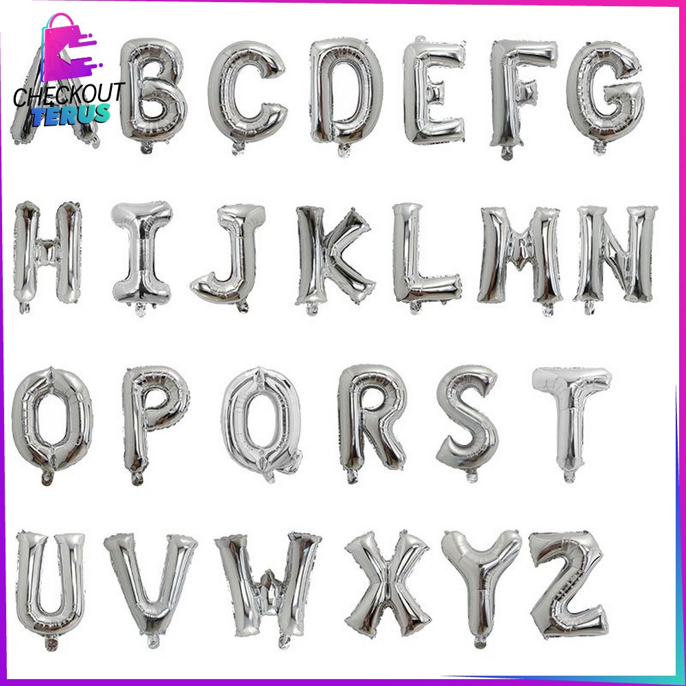 CT C390 Balon Foil Silver Abjad Alphabet Angka Polos Balon Huruf A-Z Balon Foil Angka 0-9 Balon Foil Perlengkapan Ulang Tahun Balon Pesta