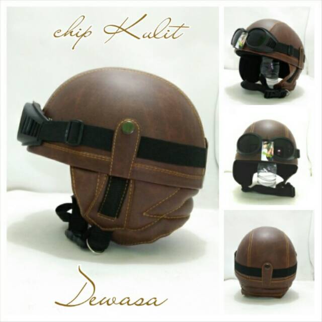 Helm Bogo Retro Chip Kulit Coklat + Kacamata