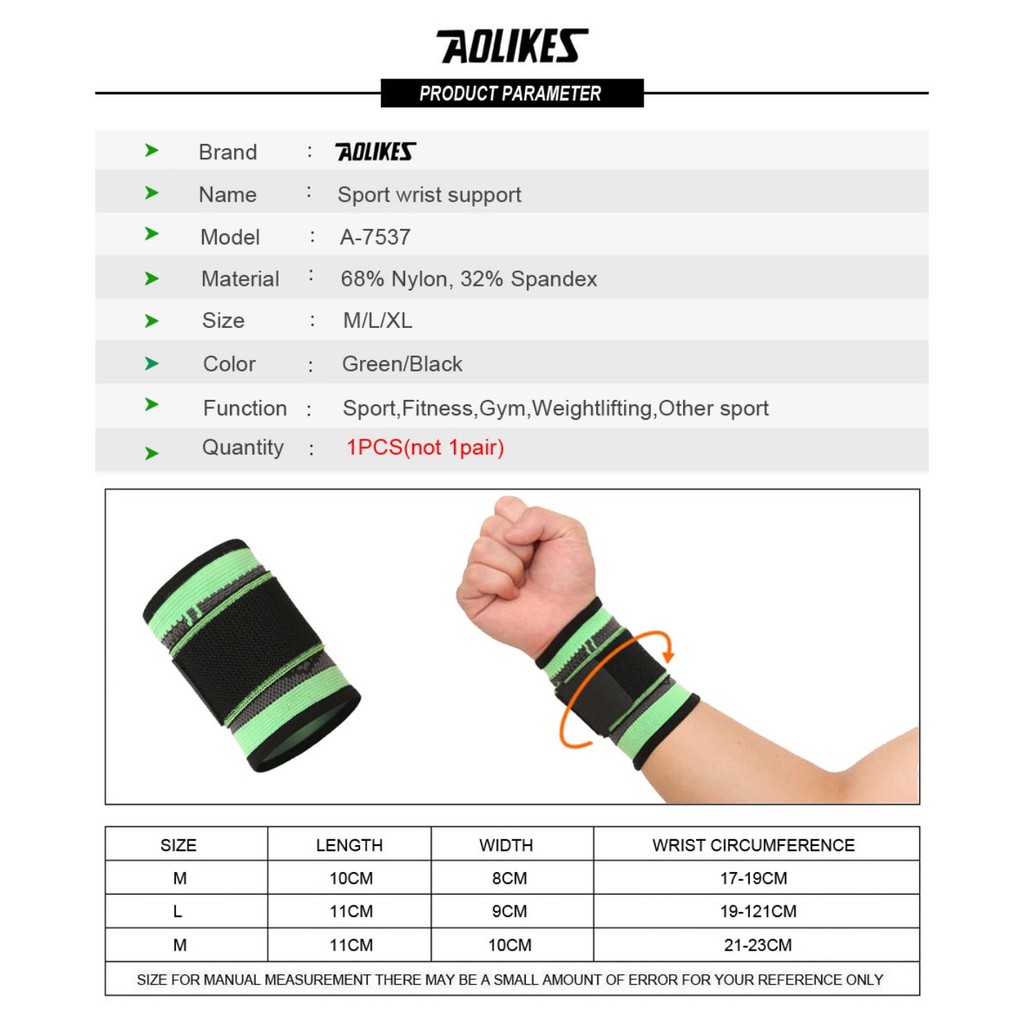 AOLIKES 7537 Wrist Support / Wrist Wrap Sleeve / Wristband - Deker Pelindung Pergelangan Tangan