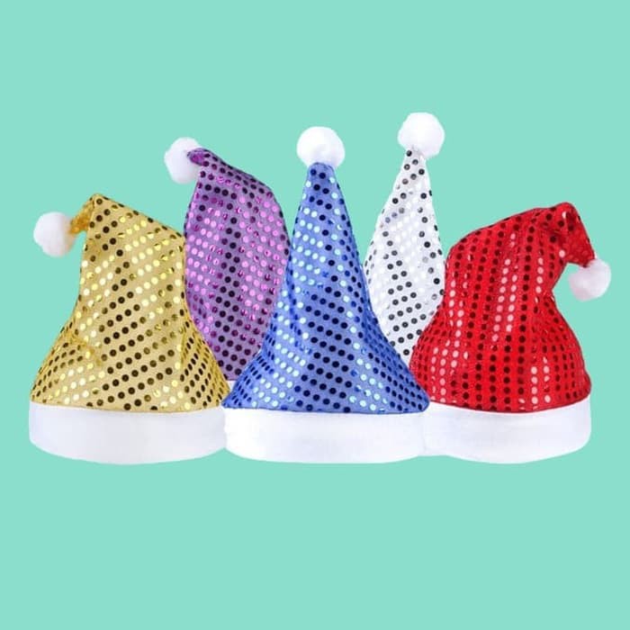 XHA-P topi natal dewasa sequin polkadot merah silver gold santa claus